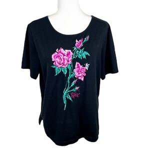 Black Floral Embroidered Women's Top